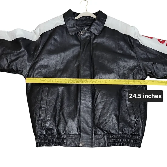 OSCAR PIEL Leather USA Flag Jacket Mens Large Black Red White Blue Stars Stripes - Picture 13 of 15